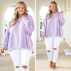 This top is truly magically perfect! The lavender color and super comfy material is just that you need in your new favorite sweater! The stretchy, figure flattering fit is great for all day wear! The bubble sleeves are so chic! Pair this sweater with some skinnies or shorts for a classic chic look! 60% Cotton, 40% Acrylic Cozy Soft Knit Purple Top, Lavender Top For Layering In Fall, Lavender Top For Fall Layering, Lavender Tops For Fall Layering, Purple Soft Knit Crew Neck Top, Oversized Lavender Top For Fall, Favorite Sweater, Lavender Color, Classic Chic