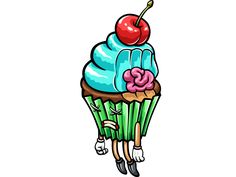 a cartoon cupcake with a cherry on top