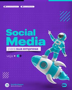 the cover of social media para su empresa, with an astronaut on top of a rocket