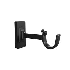 a black wall mounted hook on the side of a white wall with an angled arm