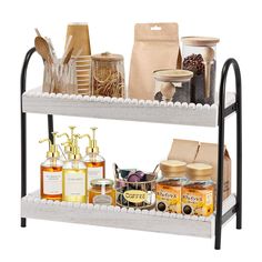 three tiered shelf with soaps, lotions and other items on it's sides