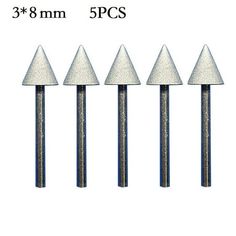 four different sizes of drill heads are shown in this image, with the measurements for each piece