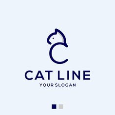 the cat line logo is shown in blue and white, with an animal's head on