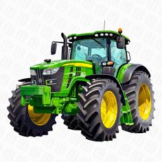 a drawing of a green tractor with yellow wheels on it's front tire and two large tires