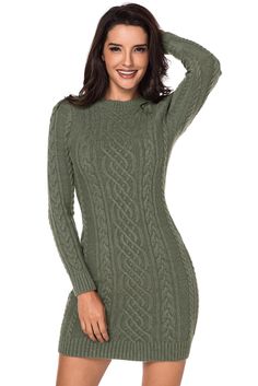 BestDealFriday Army Green Slouchy Cable Sweater Dress P1480337, Gray-(US 16-18)XL Statement Wardrobe, Cable Sweater Dress, Cheap Fashion Dresses, Tie Dye Mini Dress, Bodycon Sweater, Bodycon Sweater Dress, Mini Sweater, Vogue Knitting, Solid Sweaters