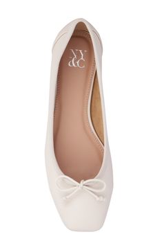 A pair-with-everything leather ballet flat looks totally on-point for the season thanks to a trend-savvy square toe. Synthetic upper and lining/rubber sole Imported Ballet Flats For Women, White Dance Shoes, Pointy Ballet Flats, White Pearl Shoes, Women’s Flats, Cute Flats Shoes For Women, Basic Shoes For Women, Channel Flats, Ballet Flat Outfit