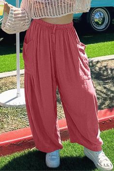 Lasaky - Classic Simplicity: Mid-Waist Wide Leg Bottoms with Pockets Casual Non-stretch Pink Harem Pants, Casual Pink Baggy Harem Pants, Casual Baggy Pink Harem Pants, Simplicity Patterns, Casual Elegance, Wholesale Fashion, Pocket Design, Plus Size Dresses, Spaghetti Strap