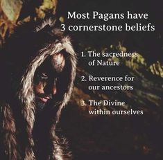 a poster with the words most pagans have 3 cornerstone beliefs