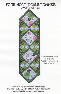 an image of a flowered tie with the text'four hour table runner '