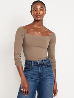 off-shoulder neckline long sleeves fitted hits below waist models are approx.  5'9" and wear sizes s (4), l (12), and xl (18)machine wash according to the care instruction label  . Best Holiday gift for Women , perfect Tops for Christmas! Soft Natural Tops, Pajamas Gift, Character Poses, Family Maternity, Family Pajamas, Off The Shoulder Top, Old Navy Women, Off Shoulder Tops, Old Navy Tops