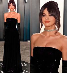 Celebrity Gala Dresses, Hollywood Inspired Prom Dress, Hollywood Glam Prom Dress, Black Dress Classy With Gloves, Old Hollywood Met Gala, Classy Red Carpet Dresses, Black Dress And Gloves Classy, Elegant Simple Prom Dresses, Opera Gloves Outfit Dresses