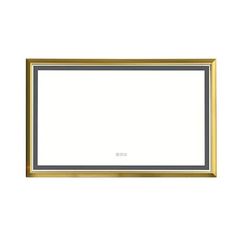 a gold frame with a white background and black border on the bottom half of it