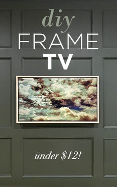 the frame tv under $ 12 is on display in front of a wall with clouds