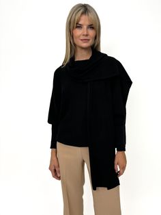 This Scarf features: Super soft cashmere feel Designed to mix and match perfectly with the Kate & Pippa capsule knit collection. Pair with any Kate&Pippa Knit for fabulous outfit! Black Fine Knit Cashmere Sweater, Fine Knit Black Cashmere Sweater, Elegant Fine Knit Loungewear Sweater, Elegant Fine Knit Sweater For Loungewear, Stretch Cashmere Sweater, Black Merino Wool Sweater For Layering, Chic Cashmere Tops In Solid Color, Chic Solid Cashmere Tops, Elegant Stretch Cashmere Sweater