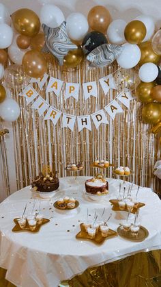 This is my 21st birthday inspired on white golden theme party . Birthday decorations and golden decor Happy Birthday Decoration Ideas, Easy Birthday Decorations, Golden Birthday Themes, Birthday Decoration Ideas At Home, Golden Birthday Party, 21st Birthday Themes, Diy Banners, Golden Bday