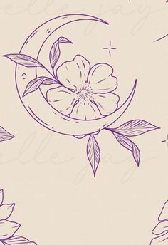 a drawing of a flower sitting on top of a crescent