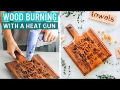 Here's how you can BURN DESIGNS ON WOOD IN MINUTES! WITH A HEAT GUN! Perfect GIFT IDEA! DIY Chemical wood burn! Diy Wood Burning, Beginner Wood Burning, Wood Burn Spoons, Wood Burning Patterns Stencil, Wood Heat, Wood Burn Designs, Stencil Vinyl, Wood Burning Tool, Wood Burning Kits