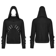 The price is for a hoodie only, others are not included.  1. Made of micro elastic knitted and rubberized PU  2. Integrated collar and hat  3. PU loops with semi-circular rivets  4. Staggered and layered organ edges sleeves  Garment Size   	 		 			Size 			S-M 			L-XL 			2XL-3XL 		 		 			Length 			68 			70 			72 		 		 			Bust 			114 			124 			134 		 		 			Waist 			112 			122 			132 		 		 			Shoulder Across 			46 			49 			52 		 		 			Sleeve 			70 			72 			74 		 		 			Cuff 			23 			25.4 			27.8 Gothic Hooded Tops For Streetwear, Edgy Hooded Hoodie For Alternative Fashion, Edgy Fitted Hooded Hoodie, Fall Cosplay Hoodie Tops, Punk Style Hoodie With Drawstring Hood For Alternative Fashion, Edgy Hoodie For Winter Alternative Fashion, Gothic Hoodie For Winter Alternative Fashion, Edgy Hoodie For Alternative Fashion In Winter, Gothic Hoodie For Alternative Fashion In Winter