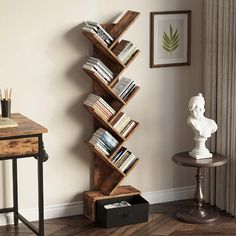 a bookshelf in the corner of a room