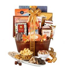 a large gift basket filled with assorted treats