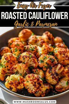 roasted cauliflower with garlic and parsley in a pan