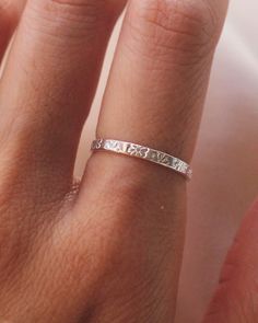 Stamped Silver Ring, Ring Stamping Ideas, Stack Rings Silver, Classic 14k Stamped Flower Promise Ring, Simple Band Rings, Flower Stamp Ring, Dainty Gold Flower Ring Stamped 14k, Classic Silver Flower Ring Stamped 925, Cute Silver Rings