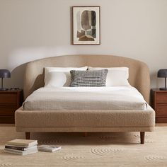 Kayra Lunaria Sandstone Bouclé Queen Bed Big Teddy Bears, Curved Bed Frame, Cozy Bedroom Ideas For Women, Boucle Bed, Organic Bed, Organic Interiors, Circle Bed, Curved Bed, Dallas House