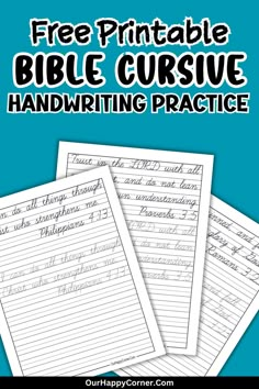 three free printable bible cursive handwriting practice sheets