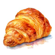 a watercolor painting of a croissant