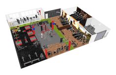 an overhead view of a gym with equipment