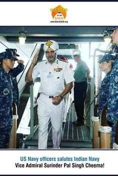 #BlessedTobeSikh  US Navy officers salutes Indian Navy Vice Admiral Surinder Pal Singh Cheema  US Navy officers saluting Indian Navy Vice Adm. Surinder Pal Singh Cheema aboard Pre Commissioning Unit Gerald R. Ford (CVN 78) during a scheduled tour.  Share & Spread! Us Navy, Ford, The Unit, Baseball Cards, Baseball, Navy