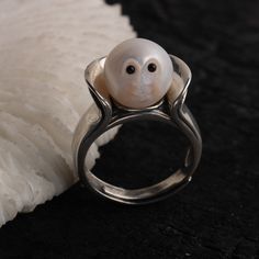 Moon Face Pearl Ring Hand Engraving Freshwater Pearl Ring - Etsy Unique Handmade Pearl Ring For Anniversary, Fine Jewelry Sterling Silver Pearl Ring Gift, Unique White Pearl Ring Gift, Handmade Pearl Open Ring For Anniversary, Unique White Pearl Ring As Gift, Unique Pearl Ring For Anniversary, Unique Handmade Pearl Ring For Wedding, Unique Handmade Pearl Wedding Ring, Silver Fine Jewelry Ring For Anniversary Gift