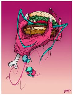 a drawing of a bag with a sandwich in it