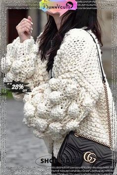 Lantern Sleeve Bubble Knitted Cardigan Oversize Cardigan, Chunky Sweater Cardigan, Mood Happy, Lantern Sleeve Sweater, Fall White, Statement Fashion, Crochet Sweaters, Easy Knitting Patterns, Happy Vibes