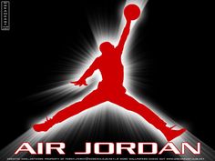 the air jordan logo is shown on a black background with red and white lights behind it