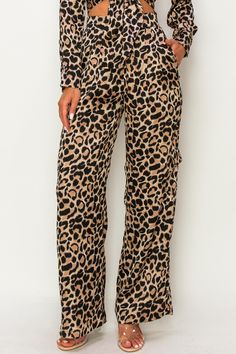 • SKU: P-2129• S-M-L• Hand wash only• Roar with fashion-forward style in our Cheetah High-Waisted Gaucho Pants. Embrace the fierce and fabulous look of cheetah print while enjoying the comfort and flattering fit of the high-waisted gaucho design - perfect for making a bold statement wherever you go. Fall Wide Leg Bottoms With Pockets, High Waist Bottoms With Pockets For Fall, Fall High-waisted Bottoms With Side Pockets, Relaxed Fit Pants With Belt Loops For Fall, Trendy Straight Pants With Elastic Waistband, Chic Fall Jeans With Cargo Pockets, Fall Bottoms With Side Pockets, High Waist Pants With Pockets For Fall, Trendy Pants With Elastic Waistband For Fall