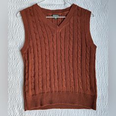 Such A Cute Color And Style! Never Worn And Perfect Condition Casual Orange Sleeveless Sweater Vest, Orange Sleeveless Top For Winter, Casual Brown Sleeveless Sweater, Casual Sleeveless Brown Sweater, Casual Brown Cable Knit Top, Black Cropped Sweater, White Long Sleeve Sweater, Yellow Cardigan, Y2k Sweater