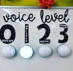 there are three buttons on the wall that say voice level 2, 3, and 5