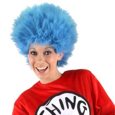 Bring a little flair to your Dr. Seuss Day celebration. This Thing 1 & Thing 2 Deluxe fur wig is just what you will need to finish off your perfect costume. Thing One And Thing Two, October Classroom, Book Character Costumes, Silly Hats, Dr Seuss Week, Dr Seuss Day, Blue Costumes, Halloween Parade, Thing One