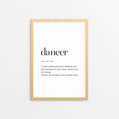 a black and white poster with the word dancer in it's center, on a wall