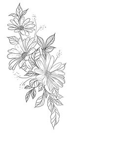 a black and white drawing of some flowers