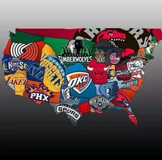 a map of the united states covered in sports logos