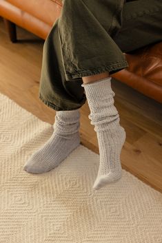 A necessary addition to your sock drawer, these so cozy and seriously soft socks are featured in a chunky, ribbed knit fabrication and slouchy silhouette with a seamed heel and toe. chunky ribbed knit slouchy seamed heel and toe Comfortable Cozy Fall Socks, Cozy Knee-high Solid Color Socks, Cozy Knee-high Socks, Cozy Super Soft Socks For Fall, Comfortable Cozy Ribbed Socks, Comfortable Ribbed Cozy Socks, Cozy Solid Color Knee-high Socks, Comfortable Ribbed Winter Socks, Thick Comfortable Socks For Fall