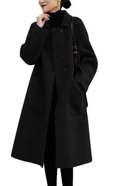 Double Breasted Wool Coat Women, Wool Overcoat Women, Chic Wool Coat, Women’s Wool Coat, Black Peacoat Womens Outfit, 90s Winter Fashion, Winter Trench Coat Outfit, Peacoat Womens Outfit, Winter Trench