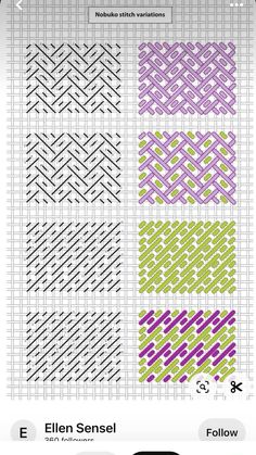 an iphone screen showing different patterns on the same page, including one for each stitcher