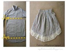 two pictures showing the same shirt and skirt as well as how to sew it