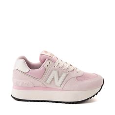 Womens New Balance 574+ Athletic Shoe - Mid-Century Pink / Pink Granite / Linen | Journeys Baby Pink Sneakers, Platform Running Shoes, Platform New Balance 574, New Balance Pink Shoes, Newbalance Outfits 574, Cute Preppy Shoes, New Balance Platform Sneakers, Aesthetic Tennis Shoes, Cute Back To School Shoes