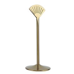 a gold plated metal stand with a fan on it's top and bottom