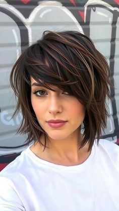 30+ Chic Short Layered Bob Hairstyles to Revamp Your Look – HairyDiary Choppy Inverted Bob Hairstyles, Brunette Bob With Highlights, Layered Bob With Side Bangs, Choppy Layered Bob, Layered Wavy Bob, Short Layered Bob, Short Layered Bob Hairstyles, Short Shaggy Haircuts, Inverted Bob Hairstyles