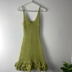 Endless X Luxury Brand Ruffle Knit Dress Size M New Body-Hugging Lightweight Knit Material Crochet Mini Dress Ruffle Bottom Detail Has Some Stretch Cotton, Spandex Run Small Handknit Dress, Crochet Mini Dress Party, Knitted Dress Night Out, Knitted Club Dress, Nitted Dresses, Crochet Flowy Dress, Knitted Mini Dress, Casual Fitted Knit Dress, Yarn Dress